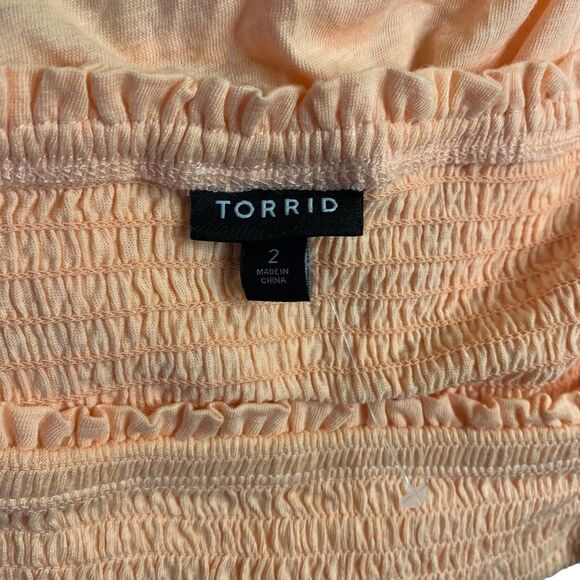 Torrid Peach Babydoll Top Smocked Off-Shoulder Bell Sleeve Size 2x 18/20 - Picture 5 of 9